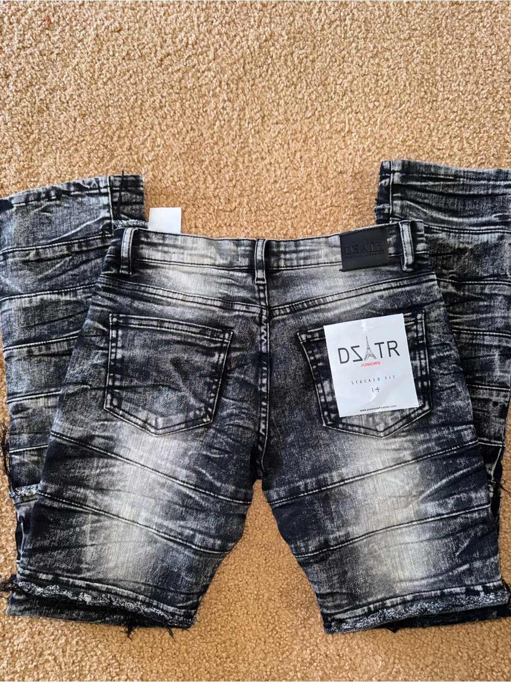 Youth Black Acid-Wash Denim Shorts